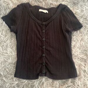 Black Button-Up Ribbed Top